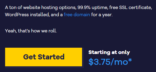 HostGator hosting banner — 99.9% uptime, free SSL, WordPress install, and free domain for one year, starting at $3.75 per month
