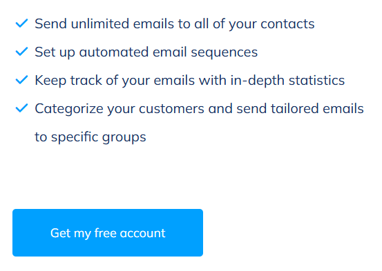 Systeme.io email marketing features including unlimited emails, automated sequences, email statistics, and customer segmentation.