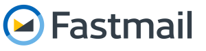 Fastmail logo featuring a blue circular icon with a yellow and gray envelope design, followed by the word ‘Fastmail’ in dark gray text.