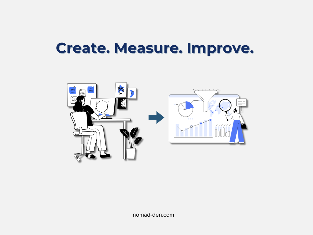 Illustration showing content creation flowing into analytics measurement with an arrow between them.