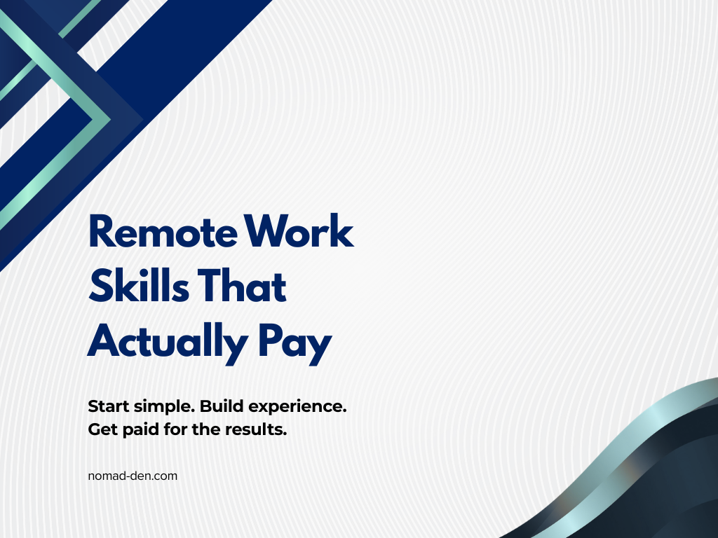Featured image with title “Remote Work Skills That Actually Pay” and text about building experience and getting paid for results