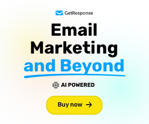 GetResponse banner promoting AI-powered email marketing tools with the text “Email Marketing and Beyond” and a buy now button.