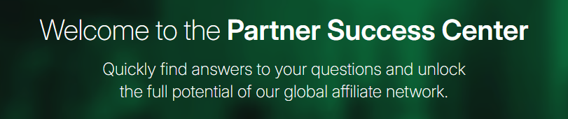 Awin Partner Success Center welcome banner, offering support resources for the global affiliate network.