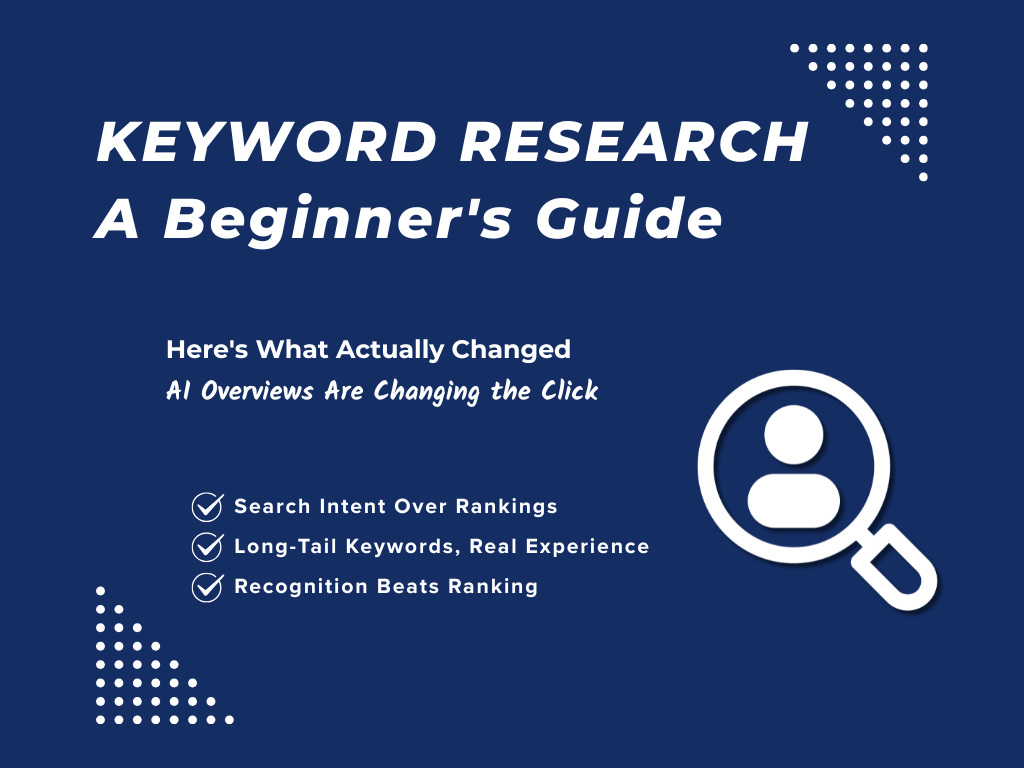 Featured image for a beginner's guide to keyword research, covering search intent, long-tail keywords, and how AI Overviews are changing search results
