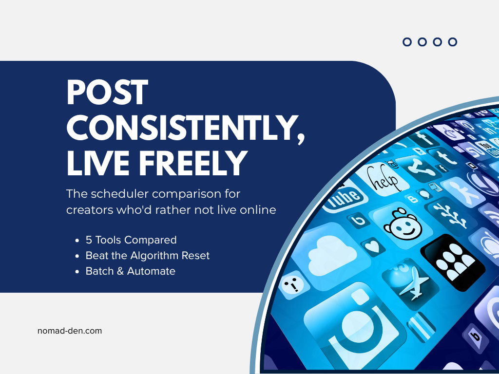 Featured image for a guide comparing social media scheduling tools, covering 5 tools, algorithm consistency, and content batching for creators
