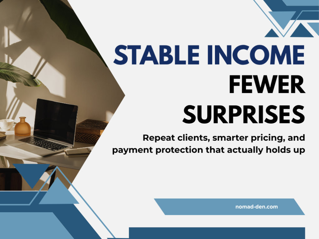 Featured image: Stable Income, Fewer Surprises — repeat clients, smarter pricing, and payment protection for freelancers