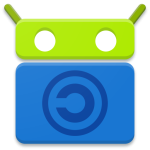 F-Droid logo featuring a green Android-style head above a blue box with a circular open-source symbol.