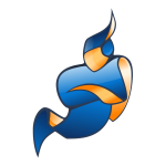 Jitsi logo — stylized blue and orange figure resembling a messenger or genie, representing secure open-source video meetings.
