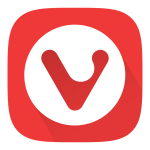 vivaldi-browser-logo Vivaldi browser logo featuring a red rounded square with a white circle in the center, containing a stylized red "V"